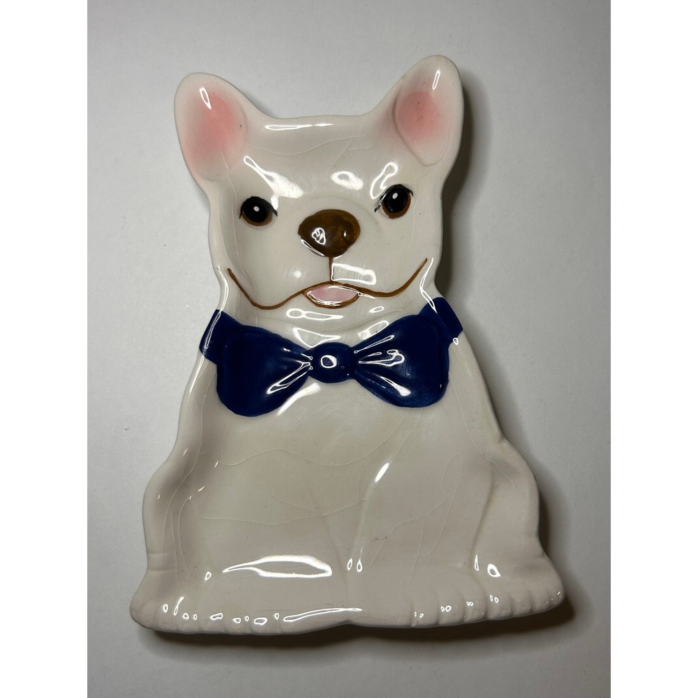Dog with Bowtie Ceramic Trinket Jewelry Ring Dish Whimsical